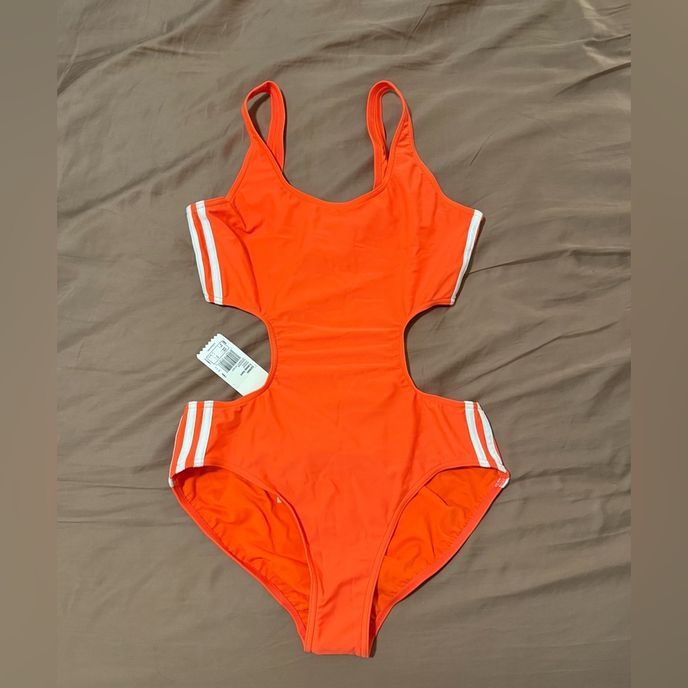 Adidas Women’s Orange Cutout One-Piece Swimsuit